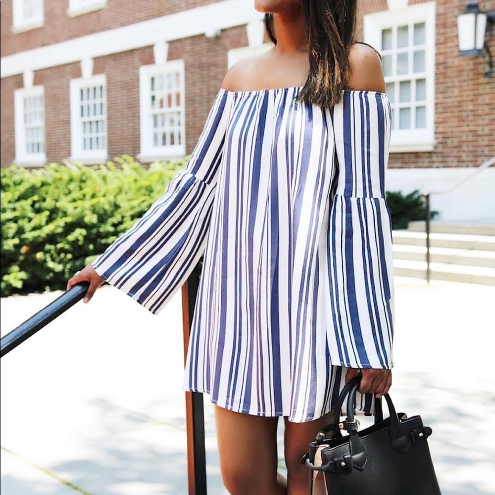 Off-the-shoulder striped dress